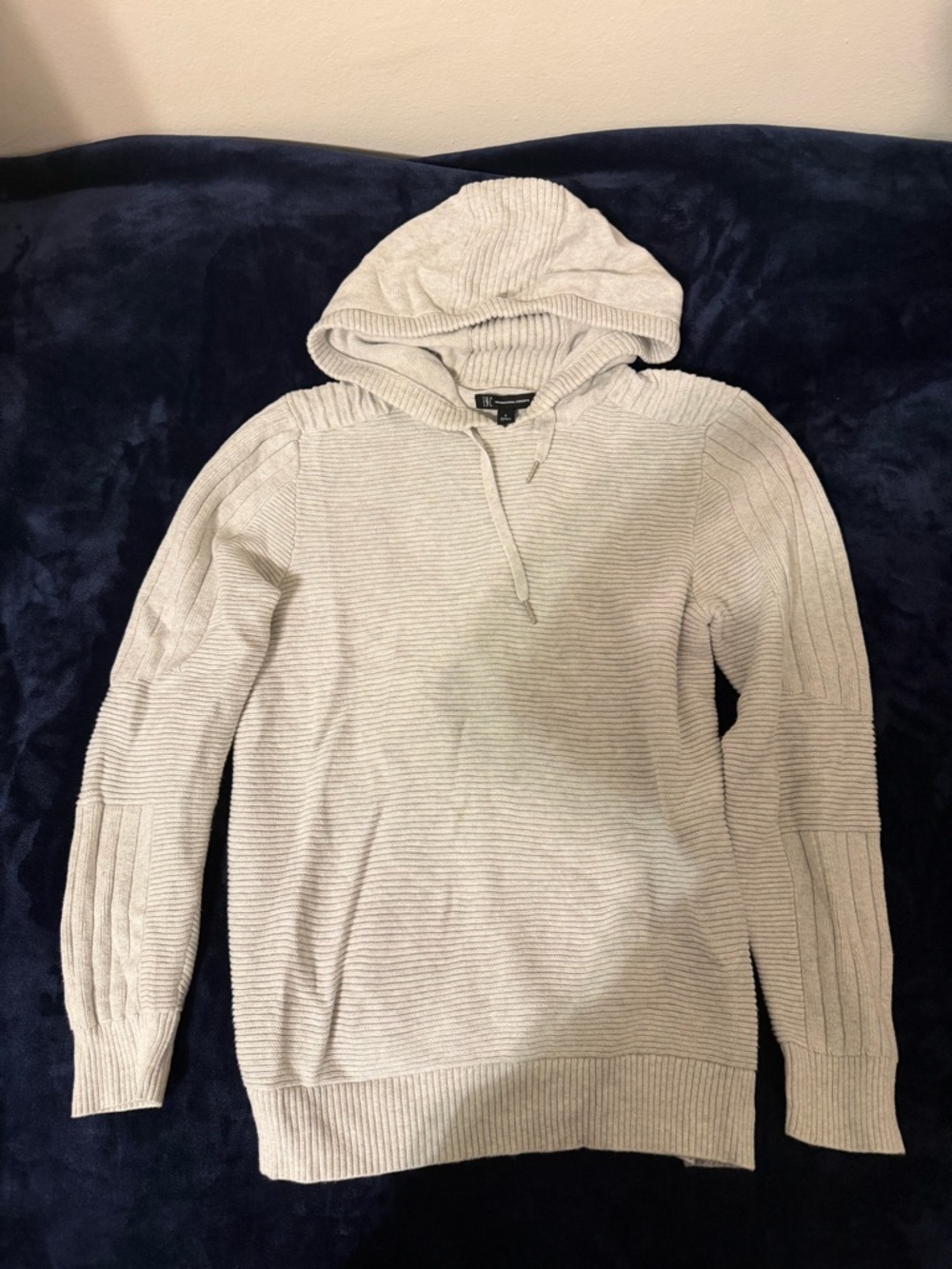 INC International Concepts Light Gray Ribbed Hooded Crewneck Sweater
